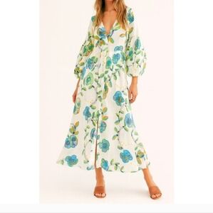 Soler 100% Cotton Midi Dress Summer Floral Bold Printed Long Sleeve M/L